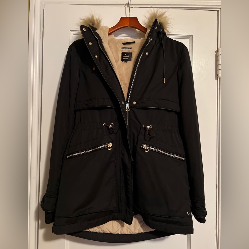 Zara TRF Black Parka Jacket Coat Extra Small XS
